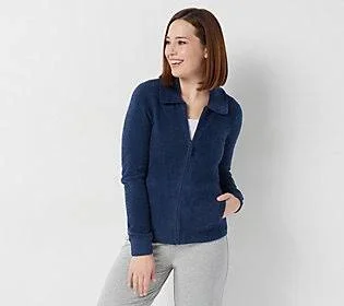 Barefoot Dreams CozyChic Lite Women's Zip-Up Jacket, Size Small, Blue Marine