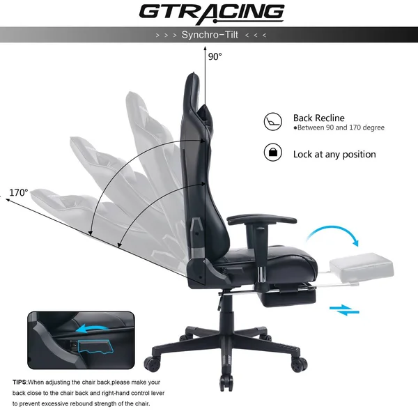 GTRACING Heavy Duty Gaming Chair with Footrest GT901, Black