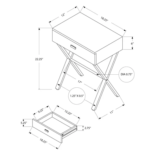 Accent Table - Night Stand - Chrome Metal, Gray Cement - EveryRoom