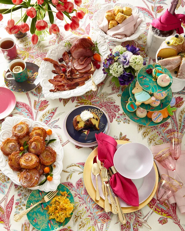 Neiman Marcus 12-Piece Pink Brushstroke Dinnerware Service