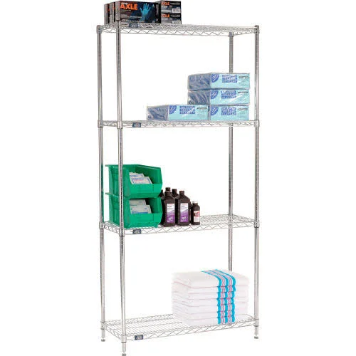 Nexel Chrome Wire Shelving Starter - 42x22W x 14x22DX 74x22H 14427C