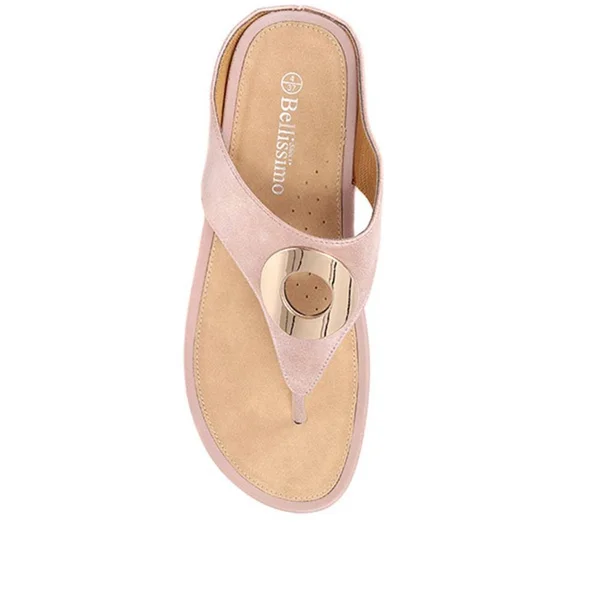 Bellissimo Women's Metallic Toe Post Sandal - Tan, US 07