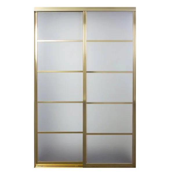 Contractors Wardrobe 60 in. x 81 in. Silhouette 5 Lite Bright Gold Aluminum Frame Mystique Glass Interior Sliding DOOR - Bright G