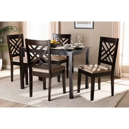 Skyline Decor Caron Modern and Contemporary Sand Fabric Upholstered Espresso Brown Finished Wood 5-Piece Dining Set