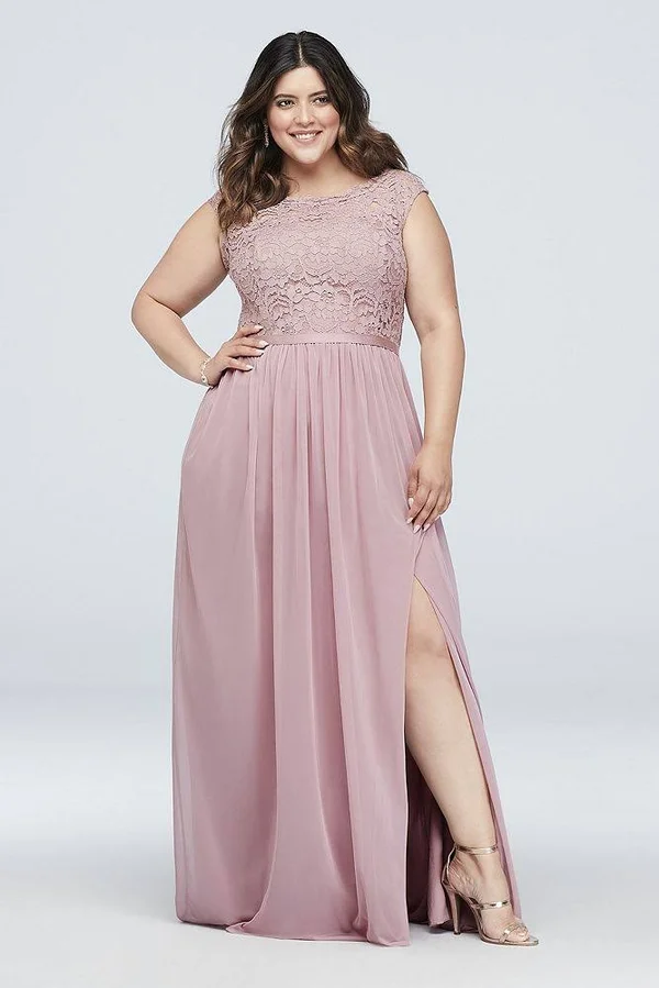 David&s Bridal Long Bridesmaid Dress with Lace Bodice - Marine (Blue) - 30