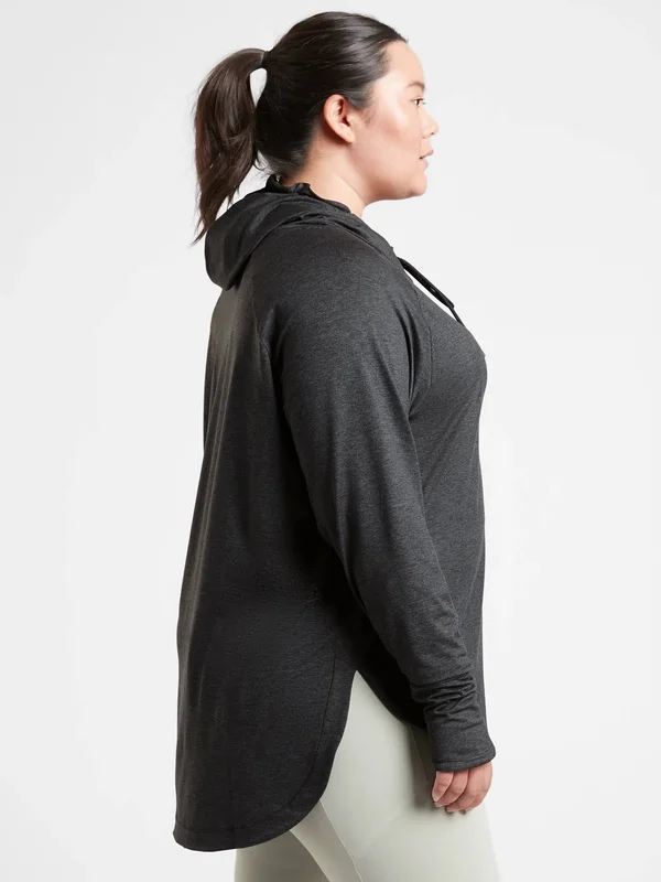 Athleta Women's Uptempo Hoodie Sweatshirt Black Heather Tall Size M