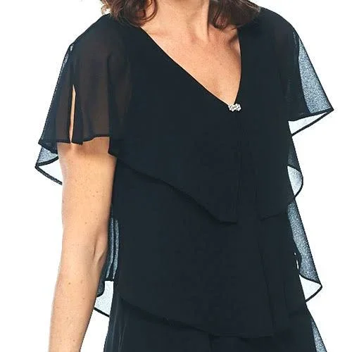 SL Fashions Chiffon Tiered Capelet Dress 12 Black