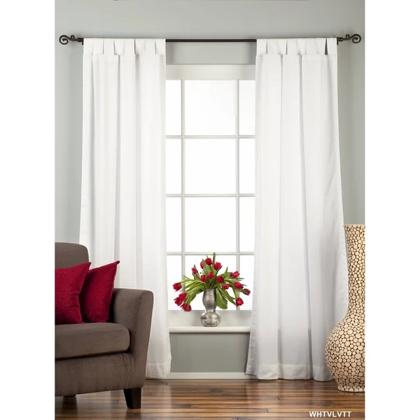 White Tab Top Velvet Curtain - Drape, Panel - Piece