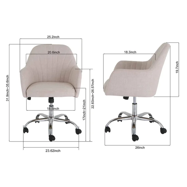 Nature Ivory White Upholstered Task Chair - 26x22L x 25.2x22W x 35.6x22H