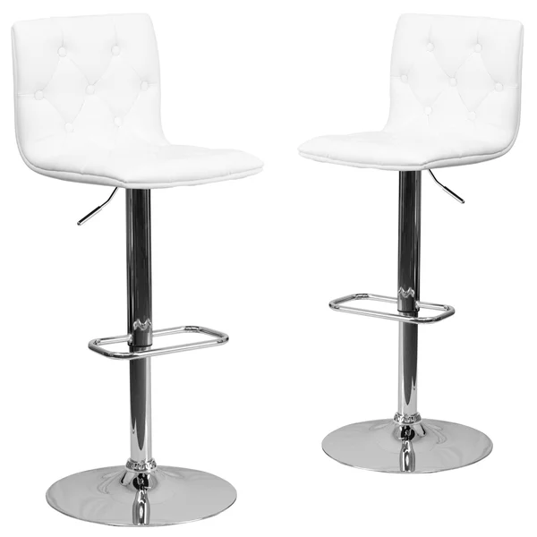 2 Pk. Contemporary Tufted Black Vinyl Adjustable Height Barstool with Chrome Base
