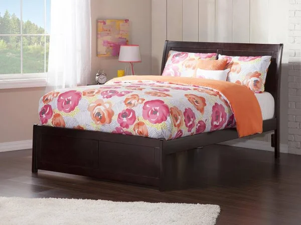 Atlantic Furniture Portland Espresso Full Platform Bed with Matching Foot Board with Twin Size Urban Trundle Bed - Brown