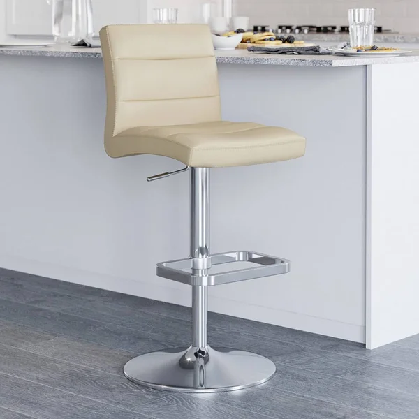 Taupe Lush Adjustable Height Swivel Armless Bar Stool with Chrome Base