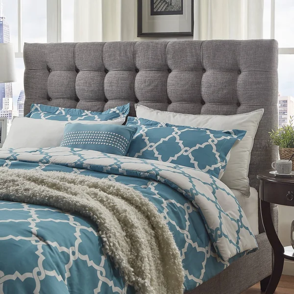 Briella Button Tufted Linen Upholstered Headboard Inspire Q Modern - Dark Grey Linen - King