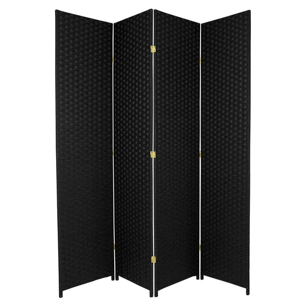 Oriental Furniture 4 ft. Tall Woven Fiber Room Divider - 4 Panel - Black