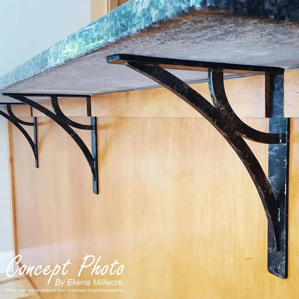 Ekena Millwork BKTM01X12X15SED 1.5 x 12 x 15 in. Edwards Wrought Iron Bracket - Single Center Brace Powder Coated Black