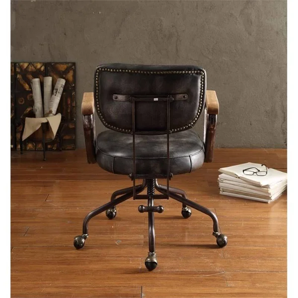 Bowery Hill Leather Swivel Office Chair in Vintage Black - BH-1639812