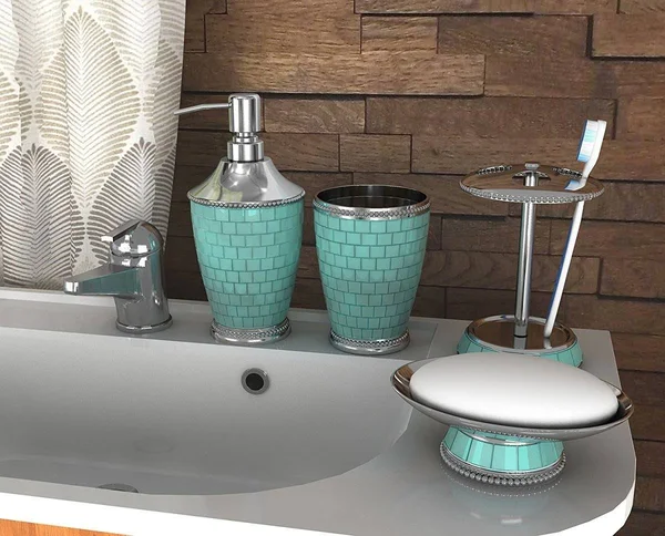 NuSteel IBA-3456-SET4 Soap Dish Tooth Brush Holder Tumbler & Lotion Pump Iceberg Aqua Set 4 Piece