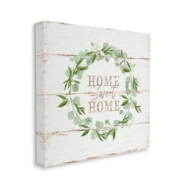 Stupell Industries Sweet Home Greeting Eucalyptus Wreath Rustic Plank Pattern, 24 x 24, Designed by Jennifer Pugh