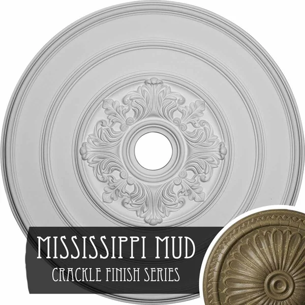 26x22OD x 1 1/2x22P Traditional with Acanthus Leaves Ceiling Medallion Mississippi Mud Crackle Finished