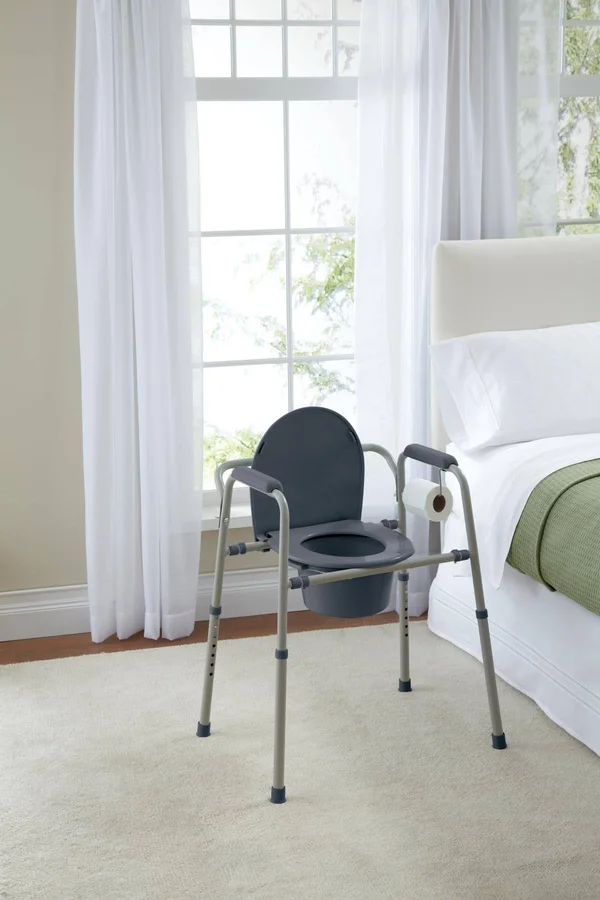 Medline Steel 3-in-1 Bedside Commode - Portable Toilet with Microban Antimicrobia