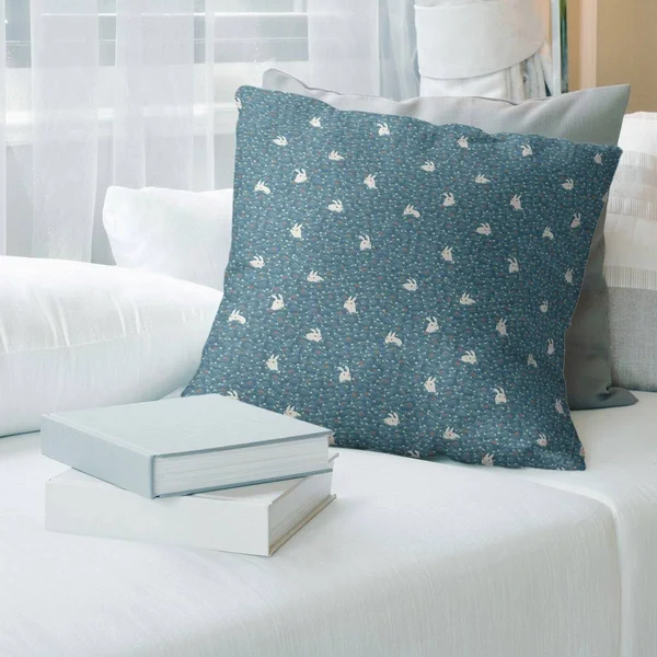 Porch & den Alvada Bunny Rabbit Pattern Throw Pillow - 26 x 26 - Blue - Linen