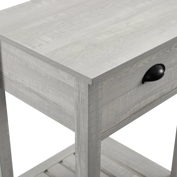 June Rustic Farmhouse Square Nightstand with Lower Shelf Stone Gray - Saracina Home