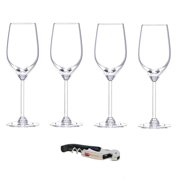Riedel Wine Series Crystal Viognier/Chardonnay Wine Glass - Set of 4 with Bonus BigKitchen Waiter&s Corkscrew