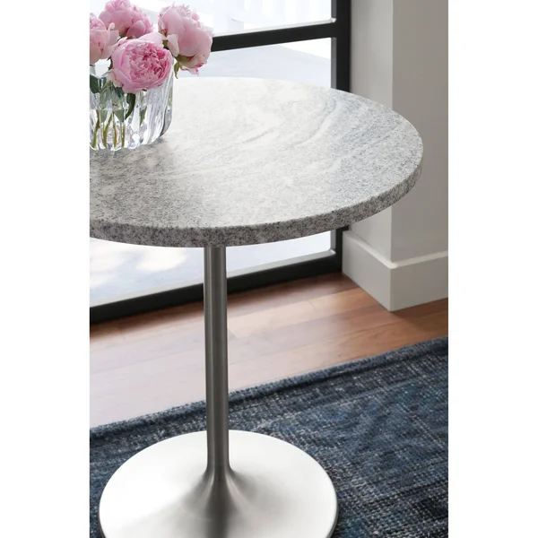 Room & Board - Modern Aria Round End Table 18 Diameter 22H in White, Marbled White Quartz Top w/ White Base