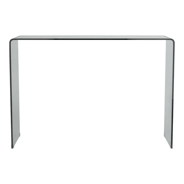 Pemberly Row Sleek and Simple 12mm Bent Glass Sofa Table in Clear