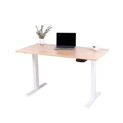 Electric Height Adjustable Standing Desk for Office Dual German Okin Motor (White Frame+48x22 x 24x22 Wood Color Top) Inbox Zero