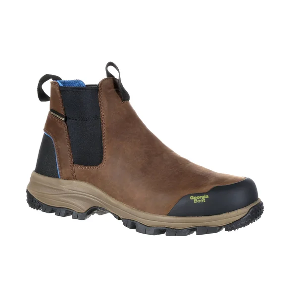 Georgia Boot Men's Blue Collar Chelsea Waterproof Work Romeo Boot - Dark Brown 8.5