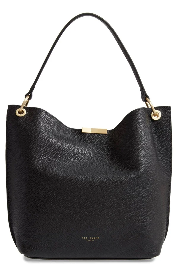 Medium Soft Grain Hobo Leather Bag CANDIEE in Black, Ted Baker Women's