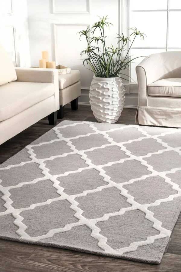 nuLOOM Light Grey Hand Hooked Marrakech Trellis Area Rug Runner - 2& 6x22 x 8&