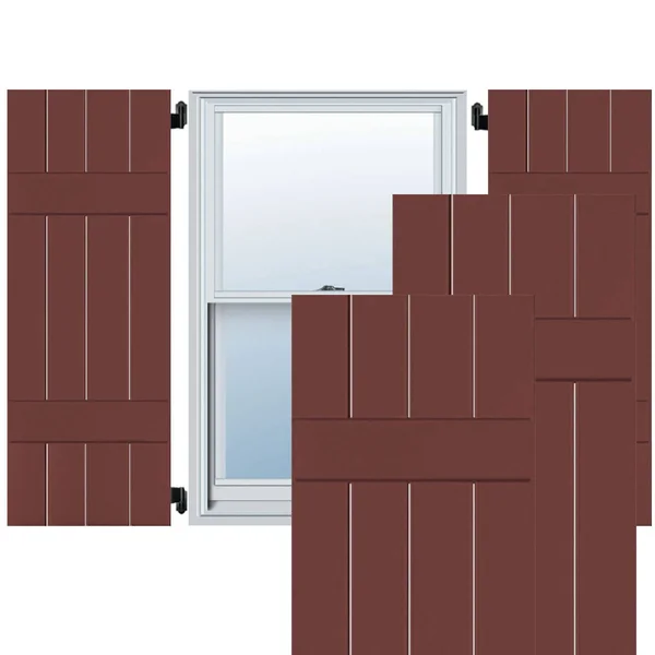 Ekena Millwork 15 in. x 40 in. Exterior Real Wood Pine Board and Batten Shutters Pair Cottage Red