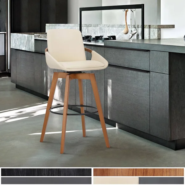 Baylor Swivel Wood Bar Stool in Faux Leather - Armen Living LCBABAWAGR30