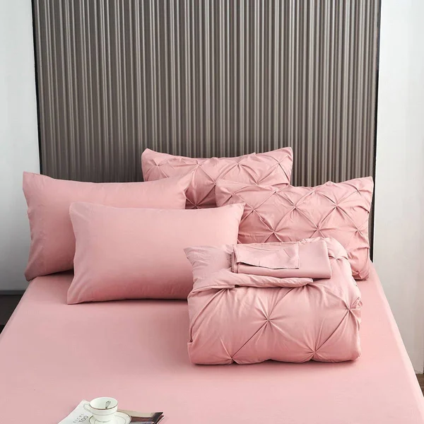 Haok 8 Pieces Bed in A Bag Pink Comforter Sets Bed Set - White - King
