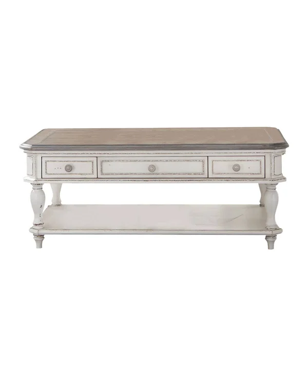 Lexicon Willowick Wood 3 Drawer Coffee Table in Antique White