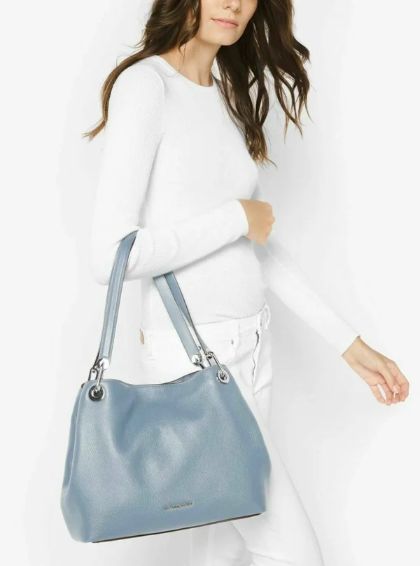 Michael Kors Raven Powder Blue Leather Shoulder Tote Handbag