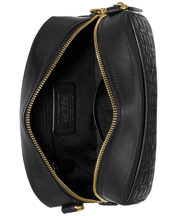 Coach Signature Embossed Leather Camera Bag Black