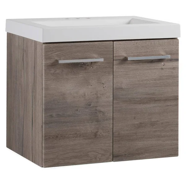 Domani Stella 24 in. W x 19 in. D Wall Hung Bath Vanity in White Washed Oak with Cultured Marble Vanity Top in White with Sink
