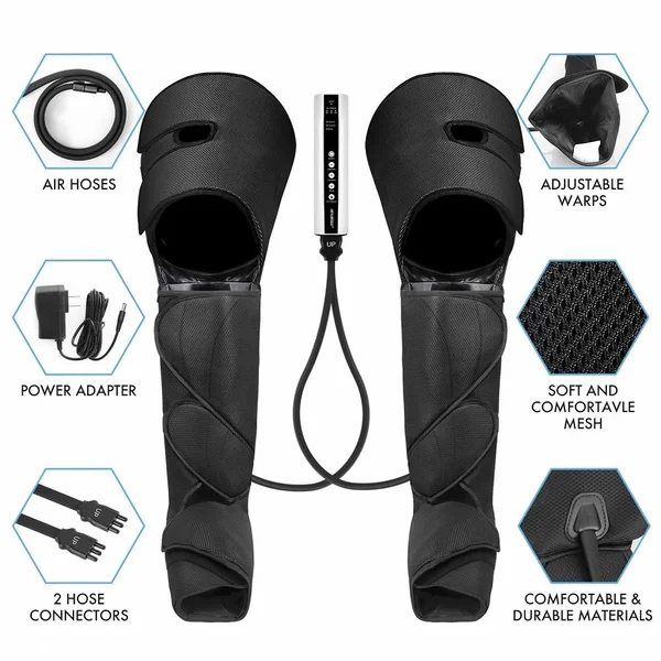 CINCOM Leg Air Compression Massager for Foot Calf Thigh Upgrade Leg Wraps with Portable Handheld Controller and 2 Extensions- 3
