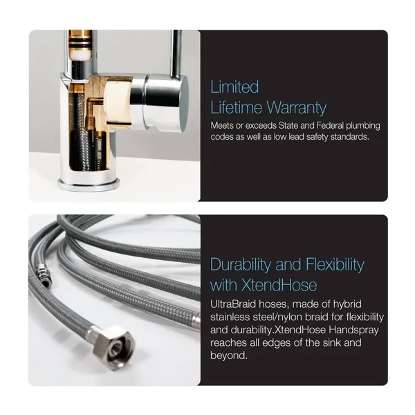 Houzer Lexington Traditional Bridge Kitchen Faucet with Sidespray and CeraDox Technology, Brushed Nickel (lexbs-956-bn)