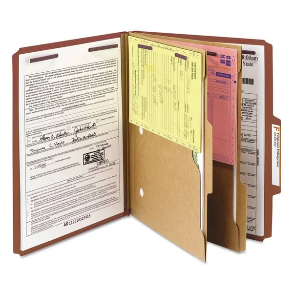 Smead Pressboard Folders with 2-Pocket Dividers, Red, Six -Section - 10 pack