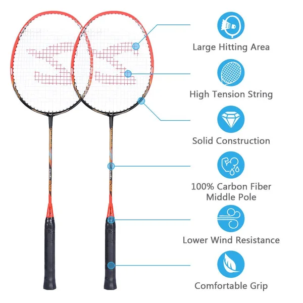 Badminton Racquet - Fostoy Badminton Racket Set-Professional Carbon Fiber Badminton Racket with 3 Shuttlecocks and Carrying Bag-Pe