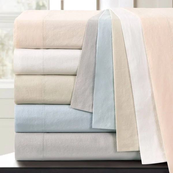 Echelon Home Vintage Washed Cotton Percale Duvet Cover Set, Full/Queen, Blue