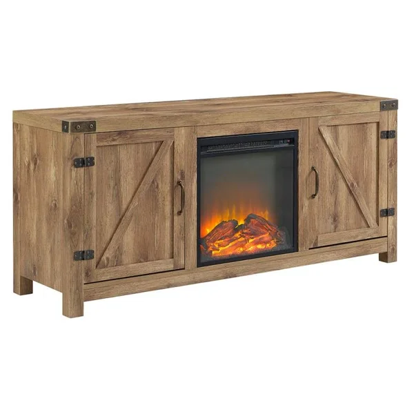 Delacora WE-BD58FPBD 58x22 Wide Wood Barndoor Media Cabinet with Fireplace Barnwood