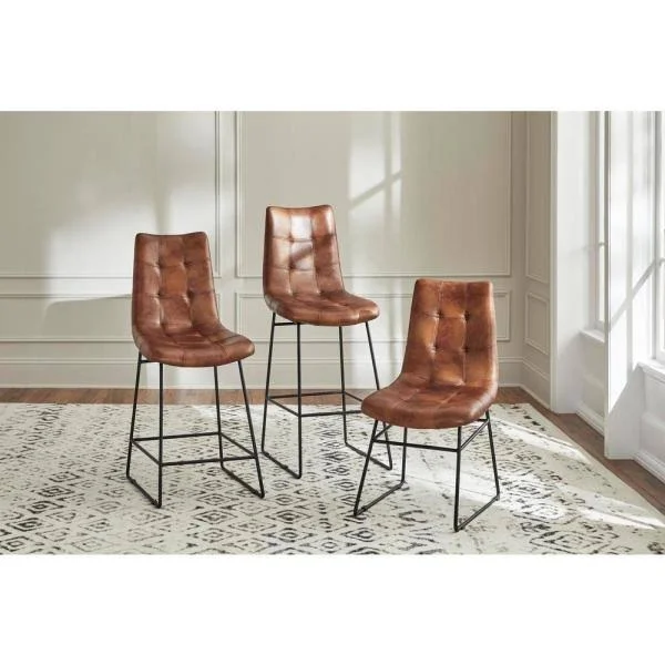 Home Decorators Collection Ivers Black Metal Upholstered Bar Stool with Back and Antique Brown Seat (18.5 in. W x 45 in. H), Ant