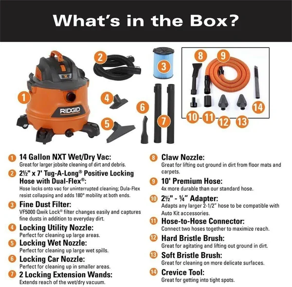 Ridgid 14 gal. 6.0-Peak HP NXT Wet Dry VAC with Auto Detail Kit