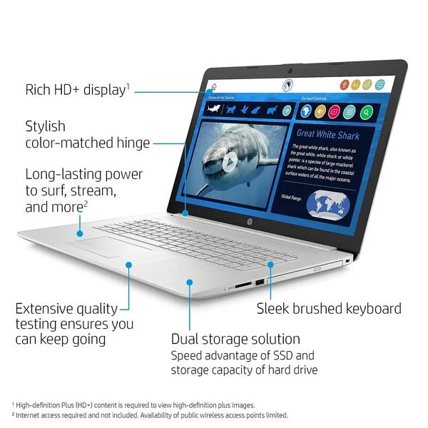 HP 17-by3065st 17.3x22 Notebook, Intel i5, 8GB Memory, 128GB SSD + 1TB Hard Drive, Windows 10, Silver