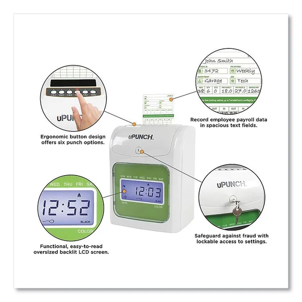 uPunch UB1000 Electronic Non-Calculating Time Clock Bundle - Beige/Green (159971)